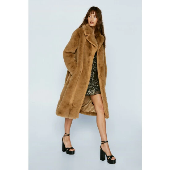 NastyGal Premium Faux Fur Panelled Wool Coat For Female - Image 5