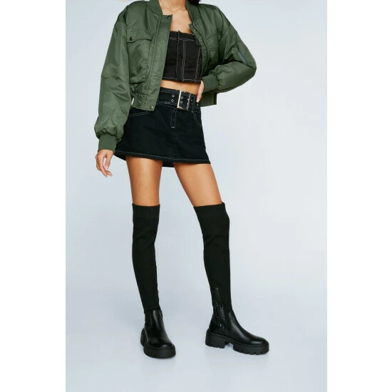 NastyGal Faux Leather Knit Knee High Chunky Boot For Female - Image 2