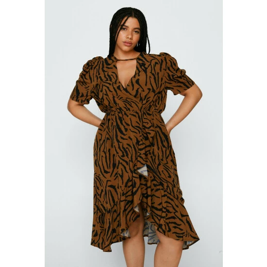NastyGal Easy Tiger Plus Wrap Midi Dress For Female - Image 5