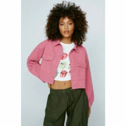 NastyGal Twill Cropped Button Down Shacket For Female