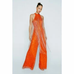 NastyGal Petite Beaded Tassel Wide Leg Jumpsuit For Female