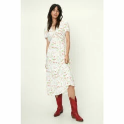 NastyGal Floral Print Lace Trim Tea Dress For Female