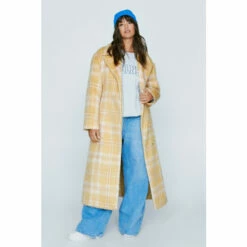 NastyGal Plus Size Check Print Wool Blend Coat For Female