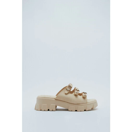 NastyGal Faux Suede Chunky Triple Buckle Sandals For Female - Image 3