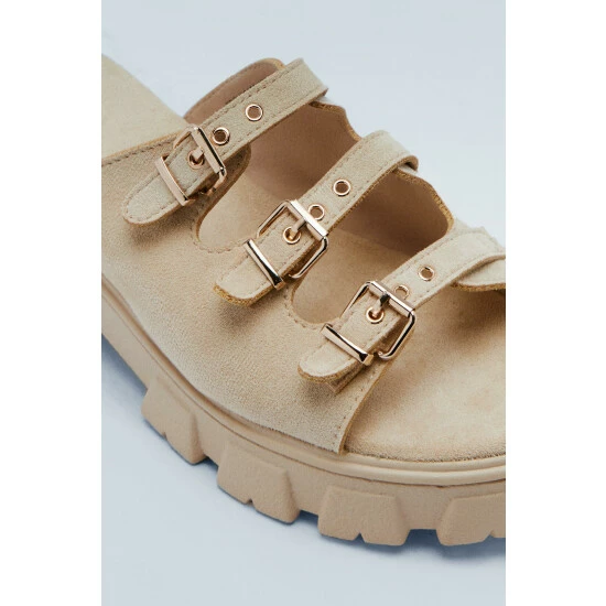 NastyGal Faux Suede Chunky Triple Buckle Sandals For Female - Image 4