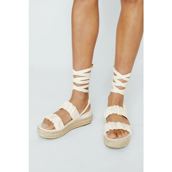 NastyGal Faux Leather Ruched Strap Ankle Tie Sandals For Female - Image 2
