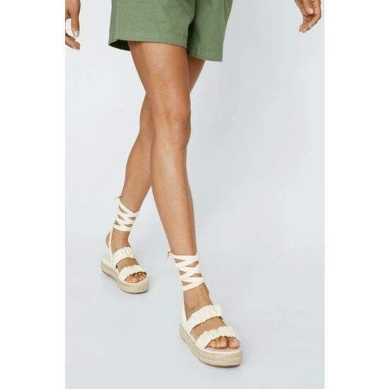 NastyGal Faux Leather Ruched Strap Ankle Tie Sandals For Female - Image 3