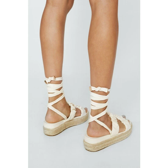 NastyGal Faux Leather Ruched Strap Ankle Tie Sandals For Female - Image 4
