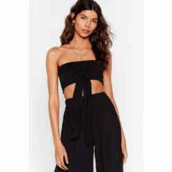 NastyGal Crinkle Bandeau Tie Front Cover Up Top For Female
