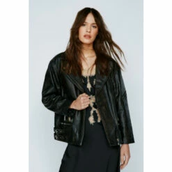 NastyGal Real Leather Oversized Zip Detail Moto Jacket For Female
