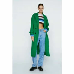 NastyGal Faux Wool Double Breasted Longline Coat For Female