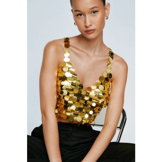NastyGal Layered Disc Chainmail Cami Top For Female - Image 3