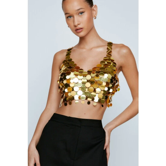NastyGal Layered Disc Chainmail Cami Top For Female - Image 5