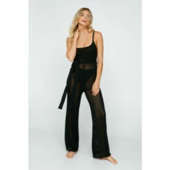 NastyGal Crochet Mesh Stitch Ribbed Strappy Jumpsuit For Female