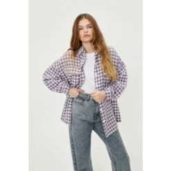NastyGal Long Sleeve Houndstooth Print Shirt Jacket For Female