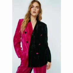 NastyGal Tailored Velvet Colour Block Blazer For Female