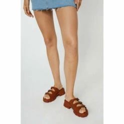 NastyGal Chunky Triple Buckle Faux Suede Sandals For Female