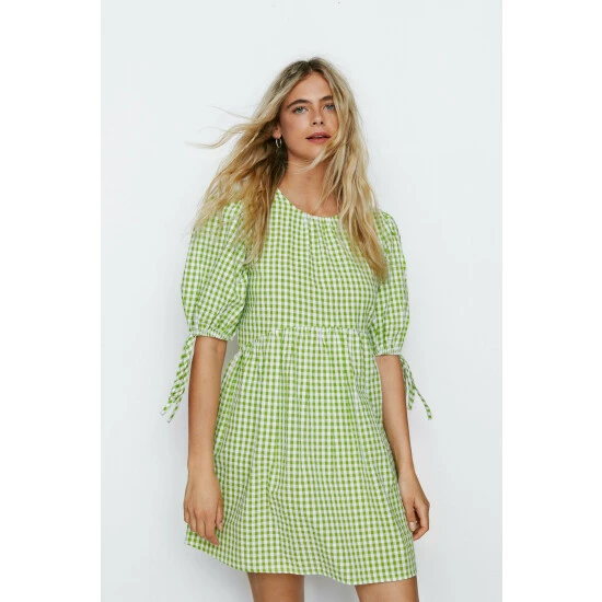 NastyGal Gingham Shirred Back Smock Mini Dress For Female - Image 3