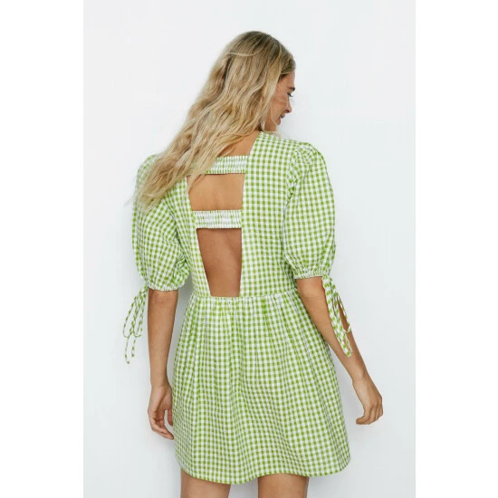 NastyGal Gingham Shirred Back Smock Mini Dress For Female - Image 4