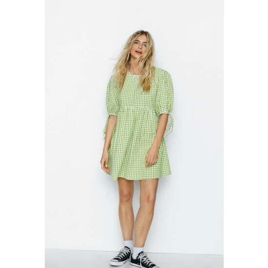 NastyGal Gingham Shirred Back Smock Mini Dress For Female - Image 5