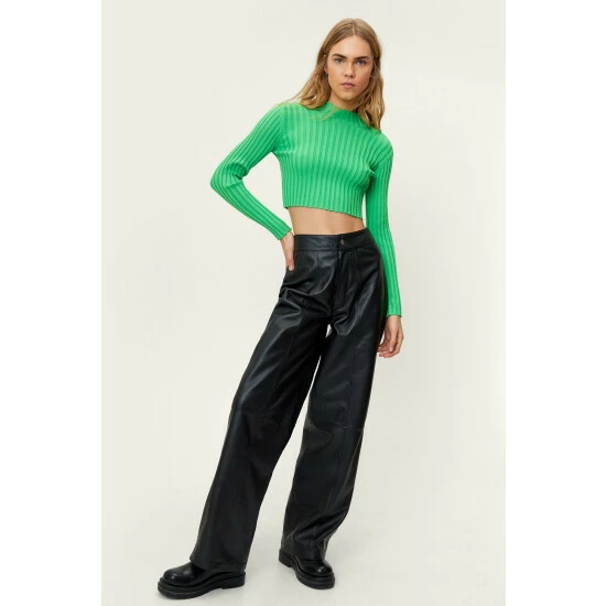 NastyGal Ribbed Knitted Crew Neck Cropped Sweater For Female - Image 3