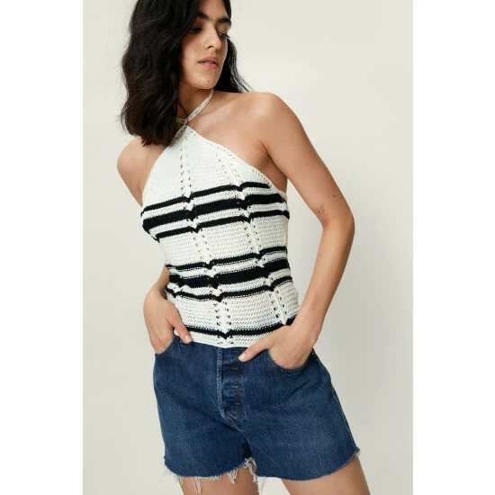 NastyGal Crochet Stripe Halter Neck Top For Female - Image 5