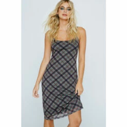 NastyGal Check Print Mesh Midi Dress For Female