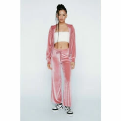 NastyGal Petite Premium Velour Wide Leg Jogger For Female
