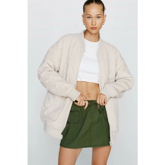 NastyGal Cord Quilted Pocket Detail Bomber Jacket For Female