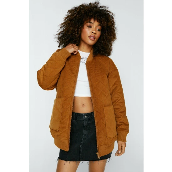 NastyGal Cord Quilted Pocket Detail Bomber Jacket For Female - Image 6