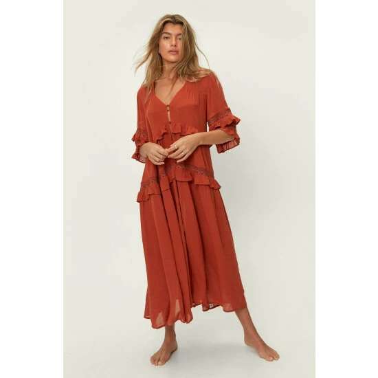 NastyGal Crinkle Viscose Ruffle Maxi Beach Dress For Female - Image 6