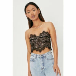 NastyGal Petite Strapless Lace Cropped Corset Top For Female