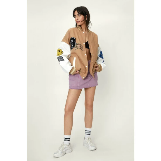 NastyGal Varsity Badged Bomber Jacket For Female - Image 2