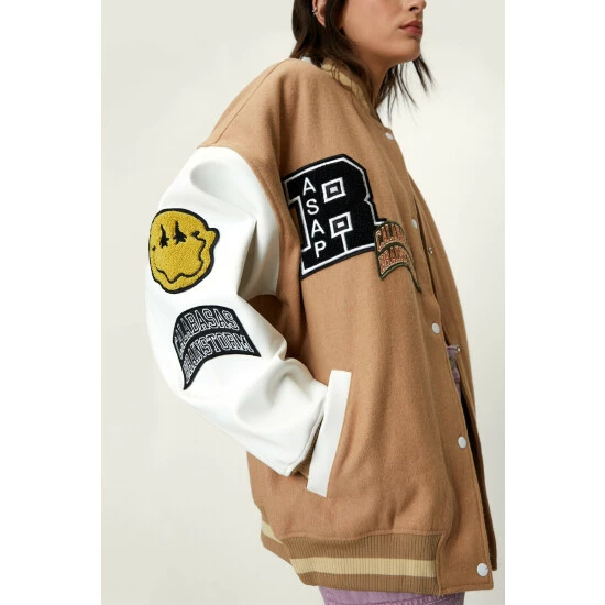 NastyGal Varsity Badged Bomber Jacket For Female - Image 3