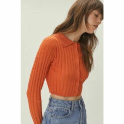 NastyGal Collar Button Down Ribbed Knitted Cardigan For Female