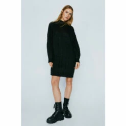 NastyGal Wide Ribbed Soft Knit Mini Sweater Dress For Female