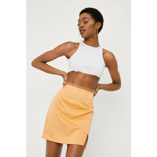 NastyGal Satin Lace Trim Split Hem Mini Skirt For Female - Image 6