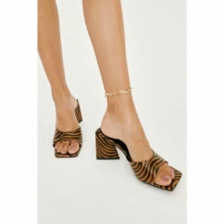 NastyGal Faux Suede Zebra Print Block Heeled Mules For Female