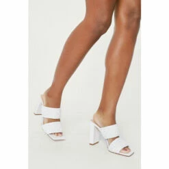 NastyGal Woven Faux Leather Square Toe Block Heeled Mules For Female