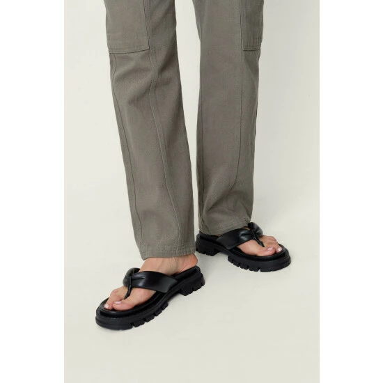 NastyGal Leather Cleated Toe Thong Sandals For Female