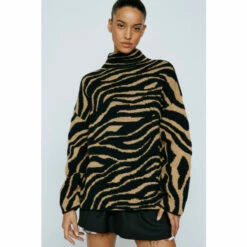 NastyGal Animal Roll Neck Oversized Jumper For Female
