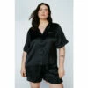 NastyGal Plus Size Satin Ruffle Short Pajama Set For Female