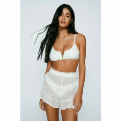 NastyGal Viscose Georgette Glitter Stripe Ruffle Cover Up Shorts For Female