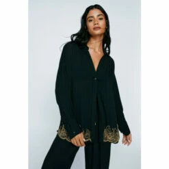 NastyGal Crinkle Beaded Oversized Cover Up Shirt For Female