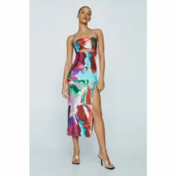 NastyGal Cut Out Printed Midi Dress For Female