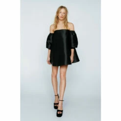 NastyGal Structured Bardot Puff Sleeve Mini Prom Dress For Female