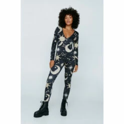 NastyGal Celestial Print Plunge Jumpsuit For Female