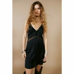 NastyGal Plunge Strappy Beaded Slip Mini Dress For Female