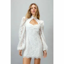 NastyGal Lace Cut Out Puff Sleeve Mini Dress For Female