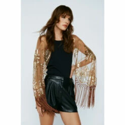 NastyGal Sequin Embellished Fringed Shawl For Female
